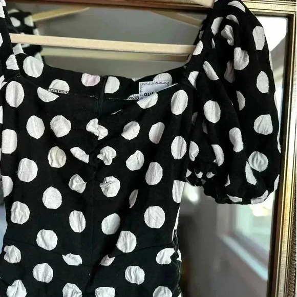 Autumn Adeigbo Bianca Puff Sleeve Black Polka Dot Mini Dress - Picture 7 of 11